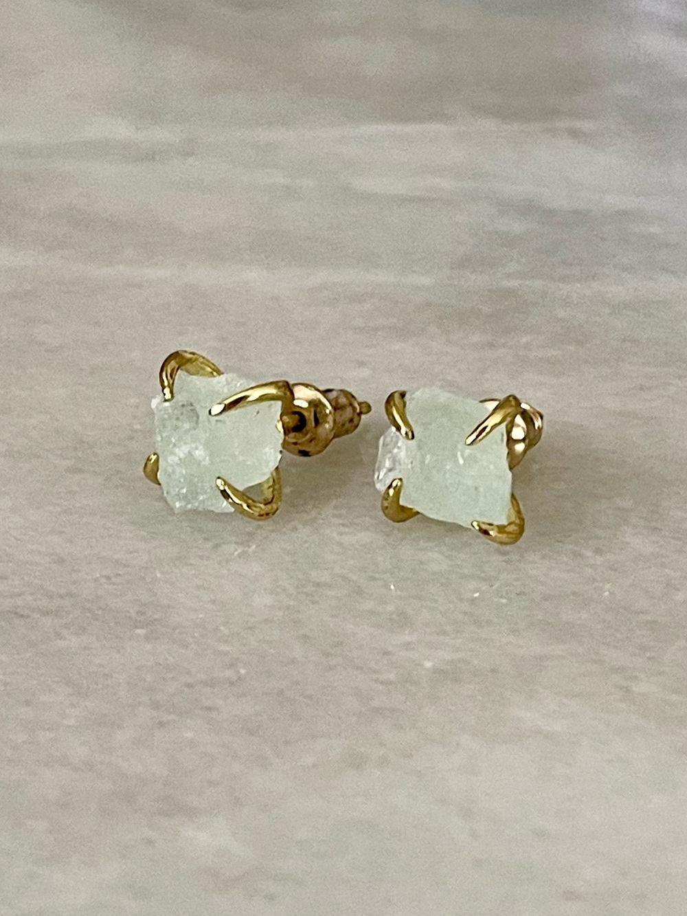 Raw Aquamarine Stud Claw Earrings
